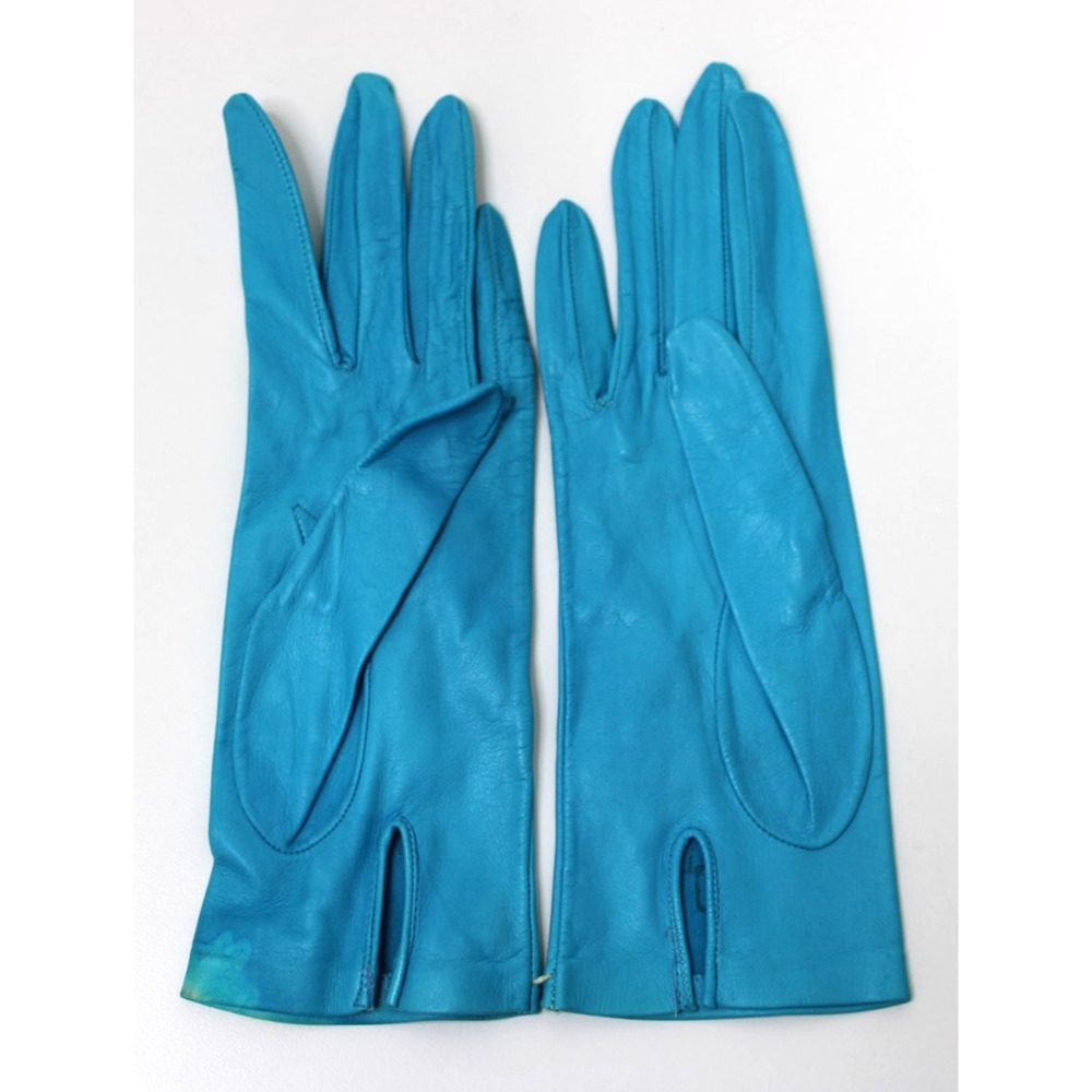 Vintage Women's Teal Turquoise Leather Gloves Size 7 Made in Italy - Picture 2 of 7